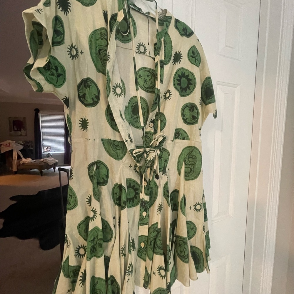 Green and Cream Patterned Dress